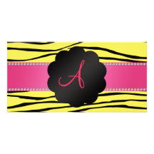 Monogram yellow zebra stripes photo greeting card