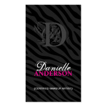 MONOGRAM ZEBRA PRINT MAKEUP ARTIST BUSINESS CARD