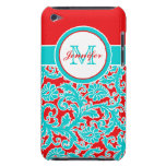 Monogrammed Blue Red White Damask iPod Touch Case