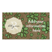 Monogrammed Green Flower Business Card Template