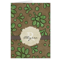 Monogrammed Green Flower Cards