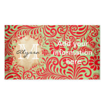 Monogrammed Red and Green Business Cards