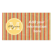Monogrammed Red Stripe Business Card Template