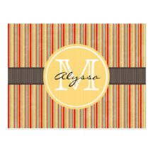 Monogrammed Red Stripe Postcard
