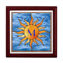 Monogrammed Stained Glass  Look With Sun Beautiful Gift Boxes
