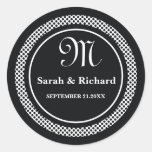 Monogrammed Wedding Stickers:Black Polka Dots