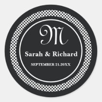 Monogrammed Wedding Stickers:Black Polka Dots stickers