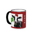 Moo rry Christmas! Funny Holiday Cow in Santa Hat Coffee Mugs