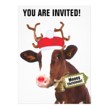 Mooey Merry Christmas Reindeer Cow Custom Invitation