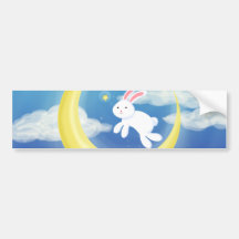 Moon Bunny Blue Bumper Stickers