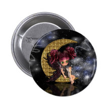 moon fairy badge pin, cute gothic fairy gold moon