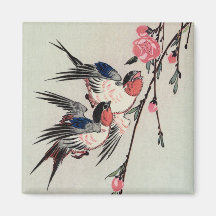 Moon, Swallows, and Peach Blossoms, Ando Hiroshige Fridge Magnets
