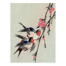 Moon, Swallows, and Peach Blossoms, Ando Hiroshige Post Card