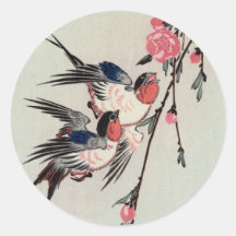 Moon, Swallows, and Peach Blossoms, Ando Hiroshige Sticker