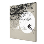 Moonlight Swallows Silhouette Grey Wrapped Canvas Gallery Wrapped Canvas