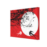 Moonlight Swallows Silhouette Red Wrapped Canvas Canvas Print