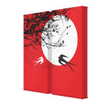 Moonlight Swallows Silhouette Red Wrapped Canvas Stretched Canvas Prints