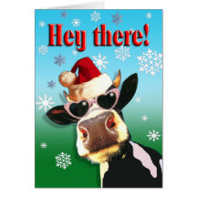 Mooootiful Christmas Cow Santa Hat Greeting Cards