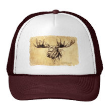 Moose Drawing Sepia Mesh Hat