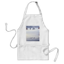 Morning mist with geese, Lake Lamabie, Ontario, Ca Apron