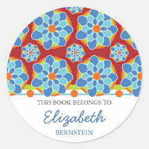 Mosaic Floral Bookplates Round Sticker