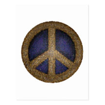 Mosaic Peace Sign in Golds and Blues Post Cards