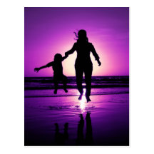 Mother and son Child Beach Jumping Postcard