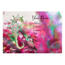MOTHER OF PEARL & SEAHORSE MONOGRAM pink fuchsia Business Card Template