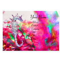 MOTHER OF PEARL & SEAHORSE MONOGRAM pink fuchsia Business Card