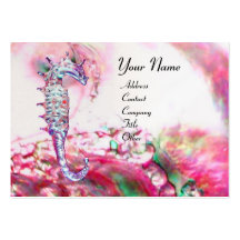 MOTHER OF PEARL & SEAHORSE MONOGRAM pink fuchsia Business Card Templates