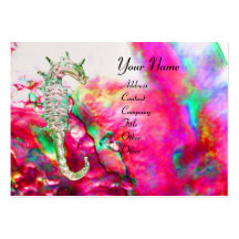 MOTHER OF PEARL & SEAHORSE MONOGRAM pink fuchsia Business Cards