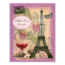 Mother's Day Brunch Paris Eiffel Tower & Red Wine Personalized Invitations