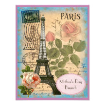 Mother's Day Brunch Paris Eiffel Tower & Roses Personalized Announcements