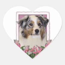 Mothers Day - Pink Tulips - Australia Shepherd Heart Stickers