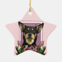 Mothers Day - Pink Tulips - Australian Kelpie Jude Christmas Tree Ornaments
