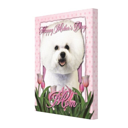 Mothers Day - Pink Tulips - Bichon Frise Stretched Canvas Prints