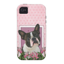 Mothers Day - Pink Tulips - Boston Terrier Case-Mate iPhone 4 Covers