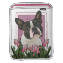 Mothers Day - Pink Tulips - Boston Terrier iPad Sleeves