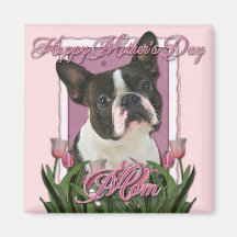 Mothers Day - Pink Tulips - Boston Terrier Refrigerator Magnets