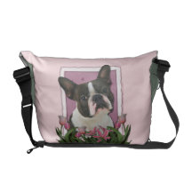 Mothers Day - Pink Tulips - Boston Terrier Commuter Bags