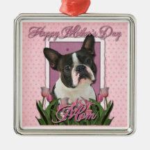 Mothers Day - Pink Tulips - Boston Terrier Ornaments