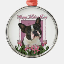 Mothers Day - Pink Tulips - Boston Terrier Ornaments