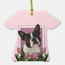 Mothers Day - Pink Tulips - Boston Terrier Ornament