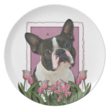 Mothers Day - Pink Tulips - Boston Terrier Party Plates