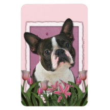 Mothers Day - Pink Tulips - Boston Terrier Rectangle Magnet