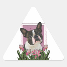 Mothers Day - Pink Tulips - Boston Terrier Sticker