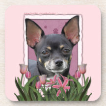 Mothers Day - Pink Tulips - Chihuahua - Isabella Drink Coaster