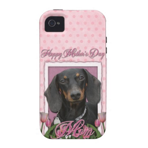 Mothers Day - Pink Tulips - Dachshund - Winston Case For The iPhone 4
