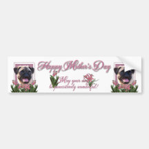 Mothers Day - Pink Tulips - Pug Bumper Sticker