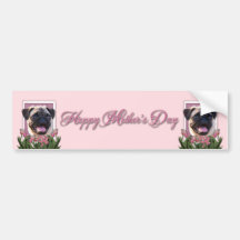 Mothers Day - Pink Tulips - Pug Bumper Sticker